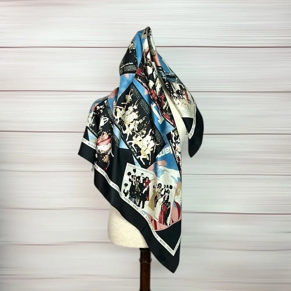 Vintage Albert Nipon Silk Scarf “We Were There” 34x34” made in Japan
